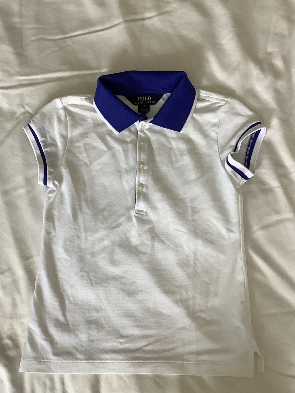 Polo by Ralph Lauren White Polo with Royal Blue Collar and Sleeve Trim
